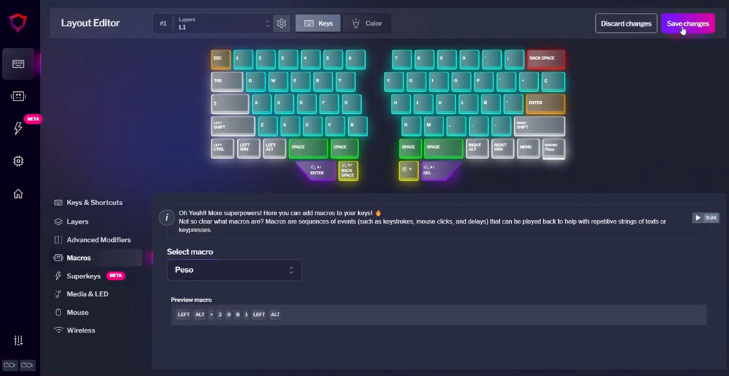 Symbols macro programmable keyboard