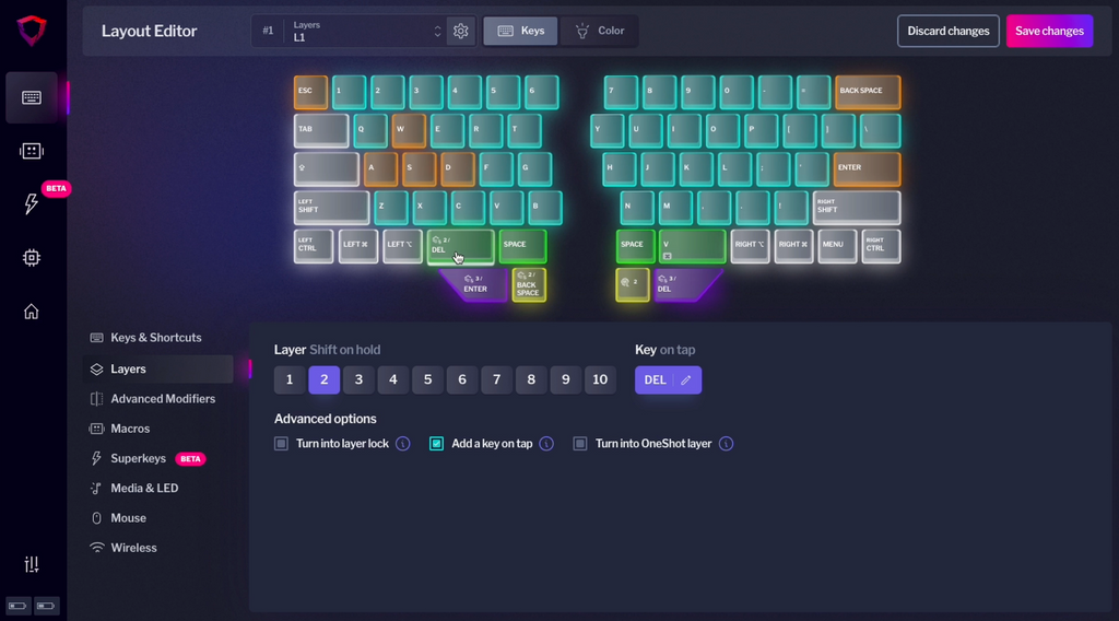 Add key on tap Bazecor