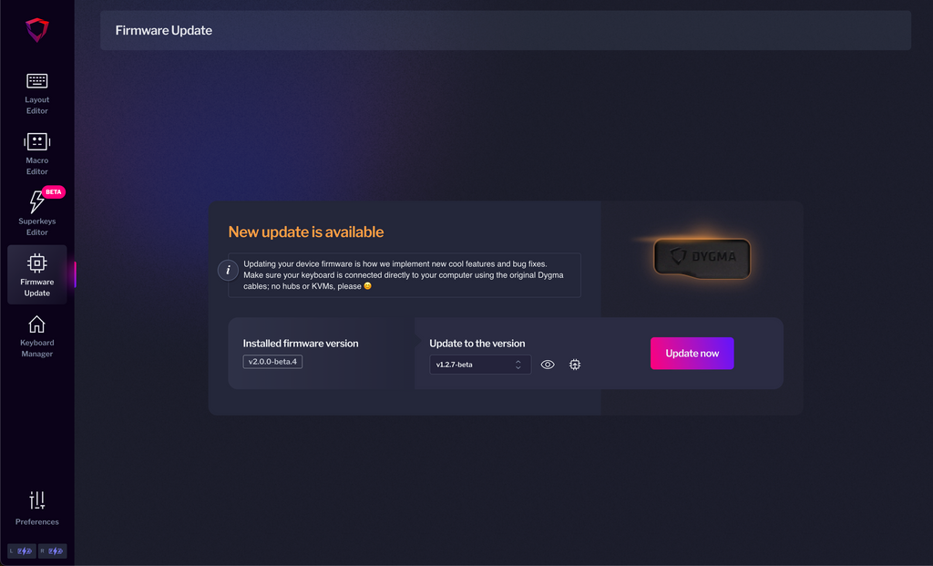 Firmware update bazecor
